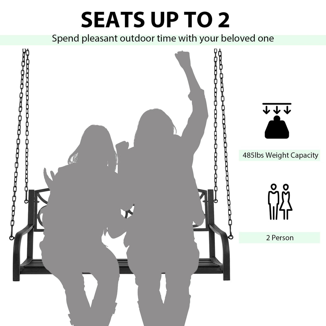 Metal Porch Swings 2 Person Outdoor Hanging Garden Bench with Sturdy Chains