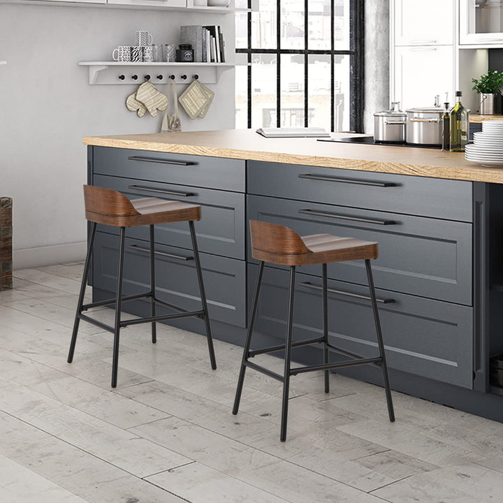 Bar Stool, 24.5-Inch Height Industrial Pub Stool with Backrest and Footrest, Metal Legs, Low-Back Breakfast