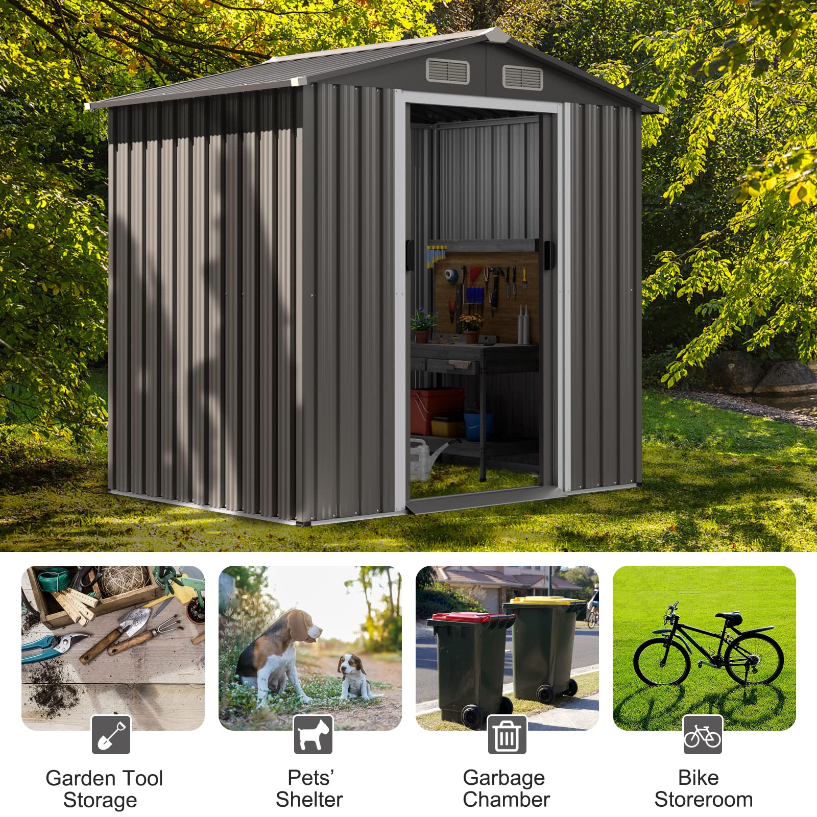 Giantex Outdoor Storage Shed 6 x 4 FT, Double Sliding Door