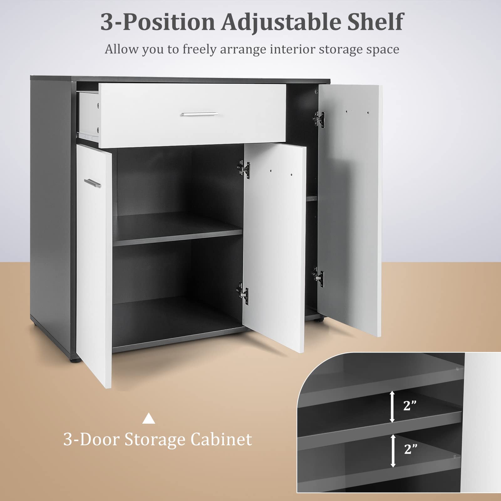 Giantex Buffet Cabinet with Storage, 3 Door Kitchen Cupboard with Large Drawer, Adjustable Shelf