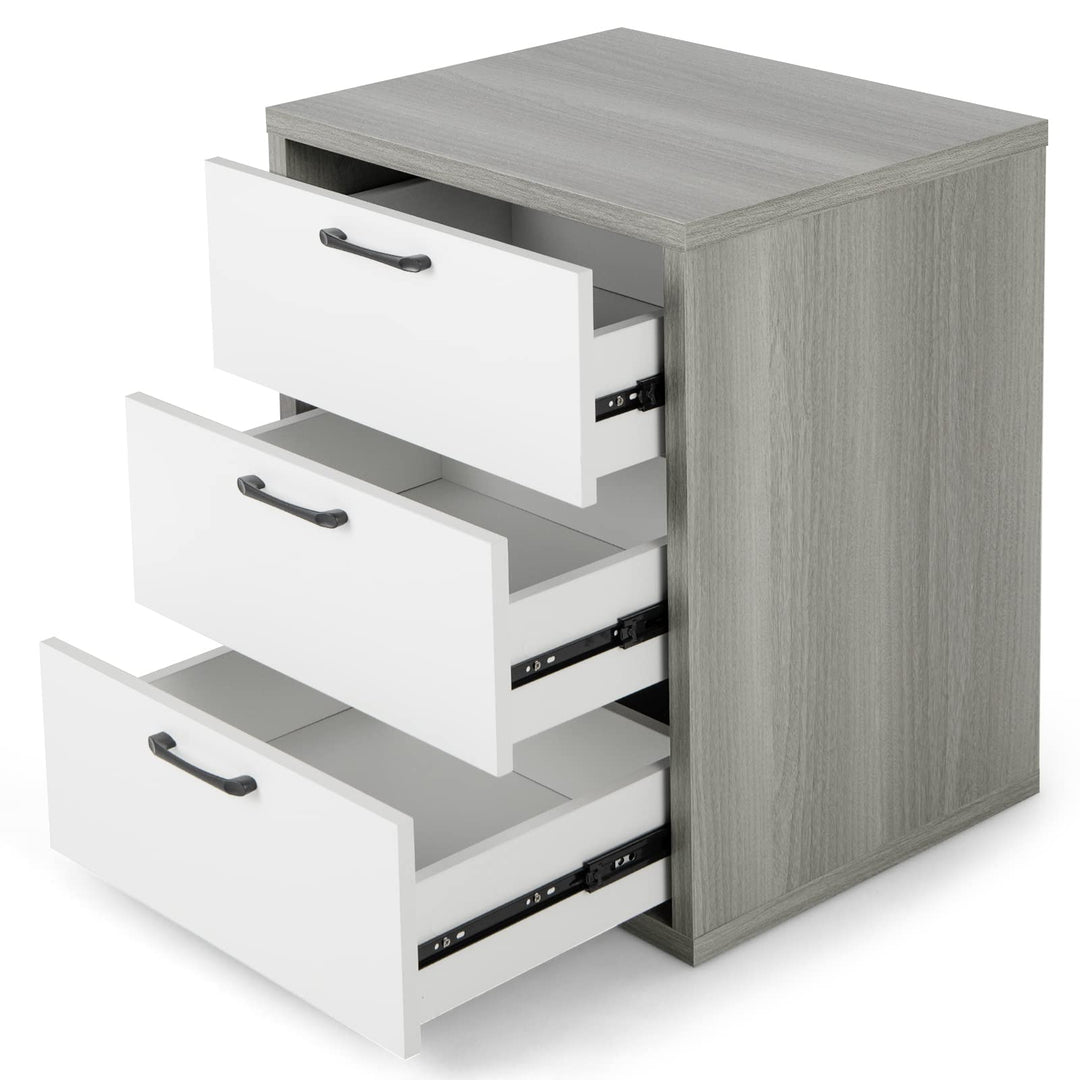 Giantex Storage Drawer Dresser - Wood End Table, Night Stand with 3 Drawers (1, White & Gray)