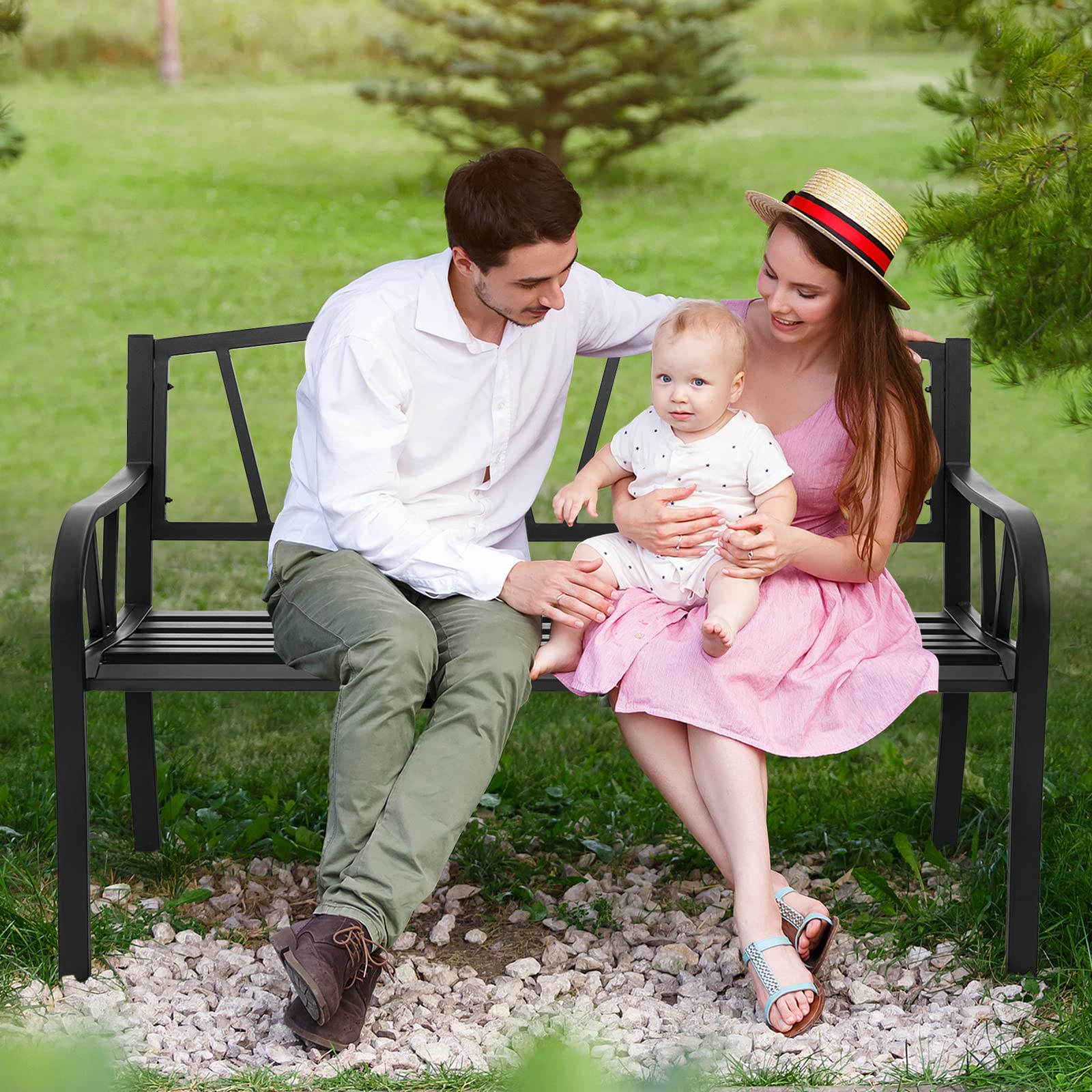 Giantex Garden Bench for Outside 50 Inch - Outdoor Bench with Rustproof Metal Frame, Black