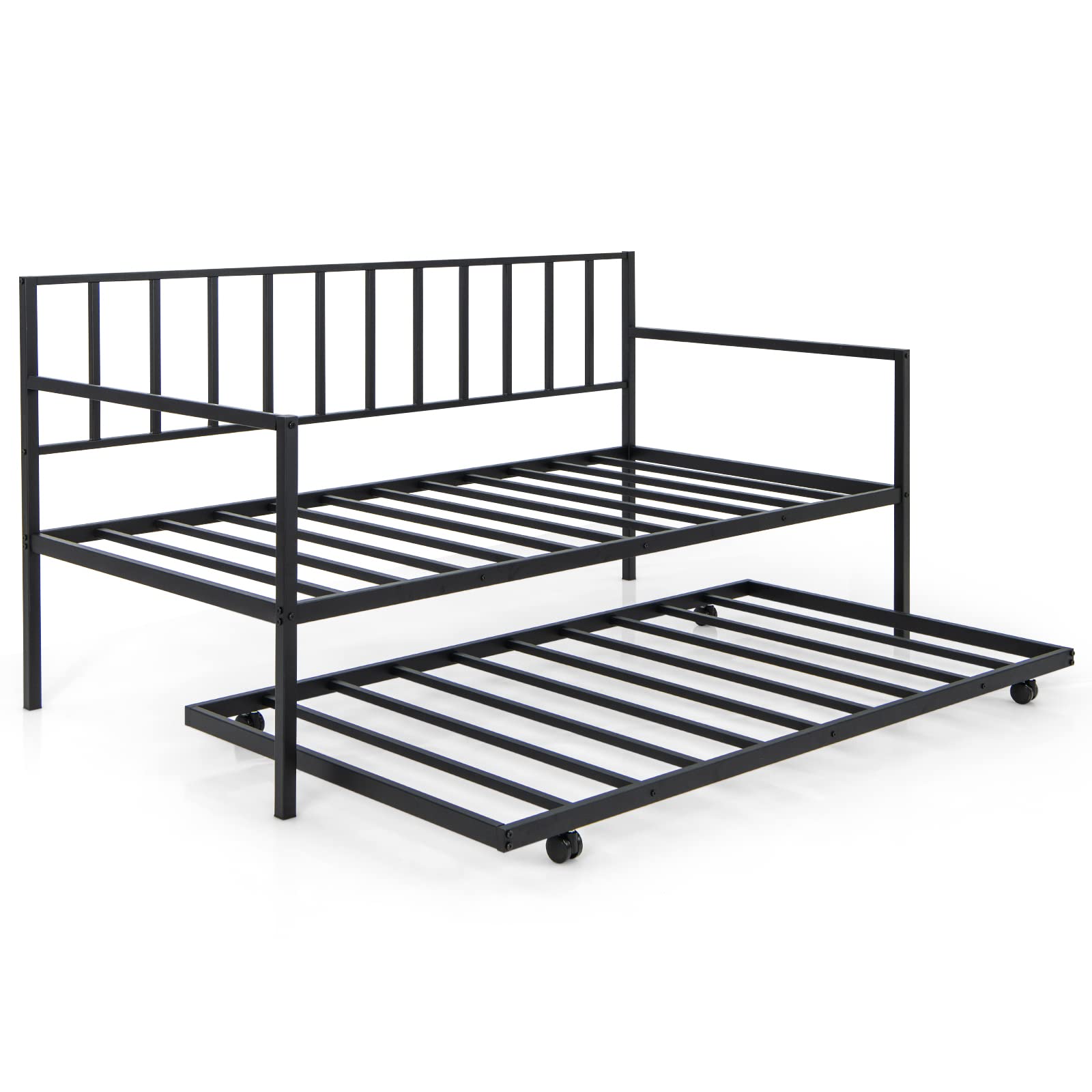 Giantex Metal Daybed with Trundle, Twin Size Daybed with Pullout Trundle & Steel Slat Support, Black