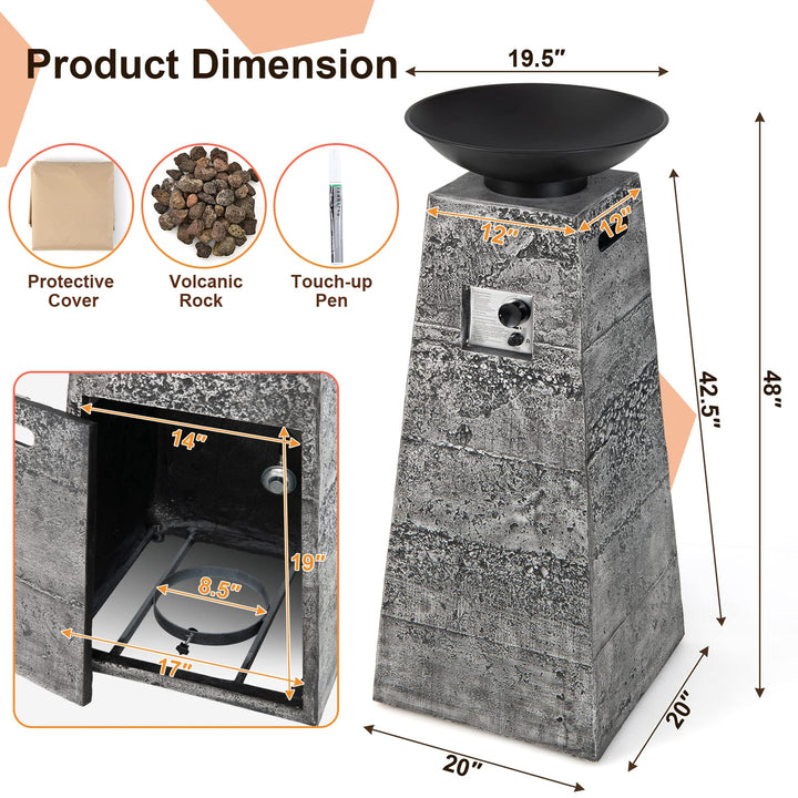 Giantex Outdoor Propane Fire Pit - 48 Inch Propane Fire Bowl Column with Lava Rocks & PVC Cover, 30,000 BTU Heat Output