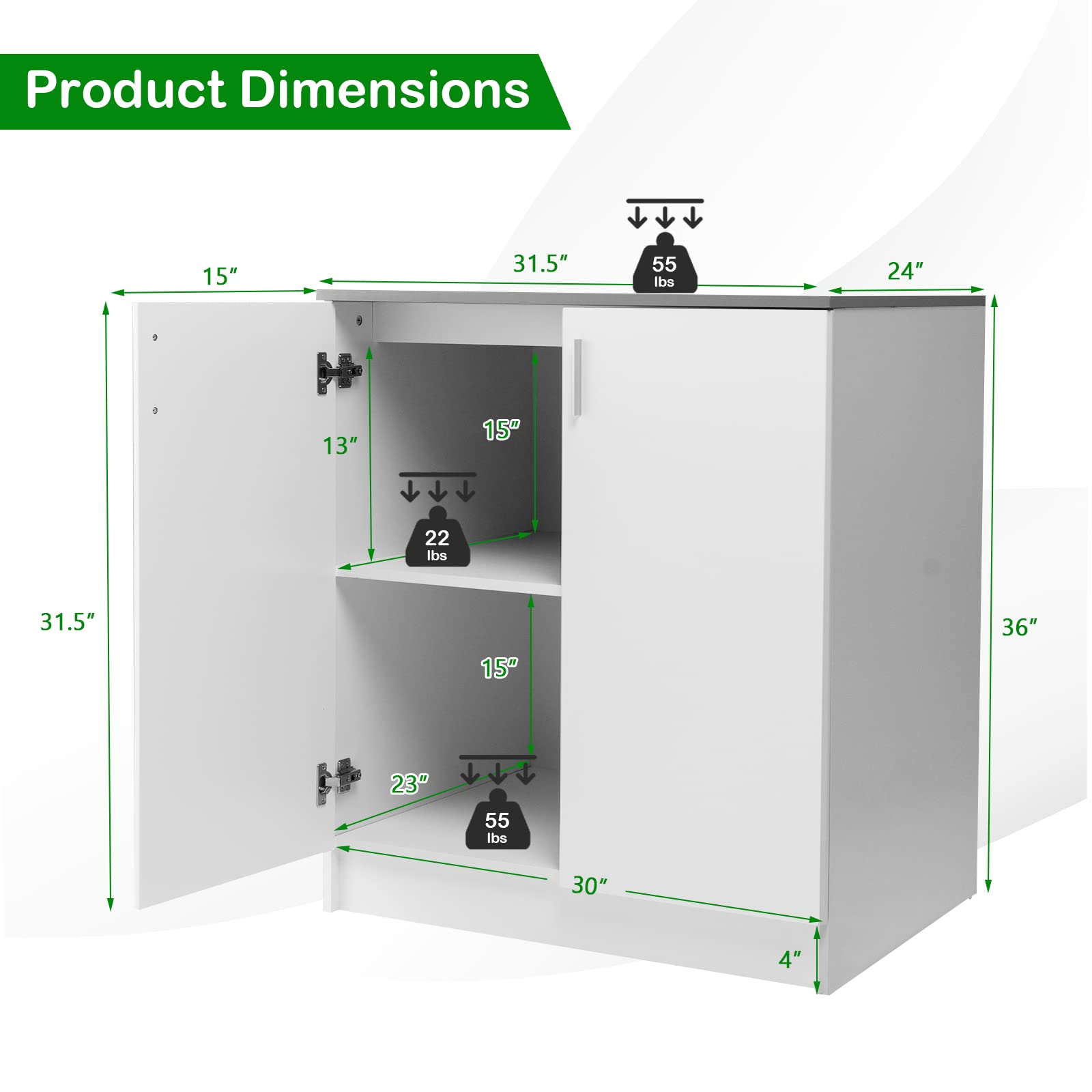 Giantex Storage Cabinet, Kitchen Pantry Storage Cabinet Base Cabinet w/2 Doors & 2-Tier Shelf