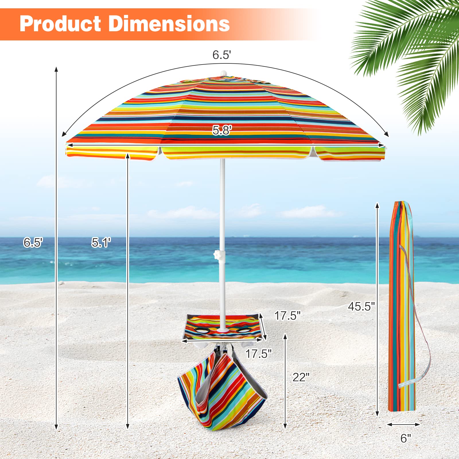 Giantex Beach Umbrella with Cup Holder Table and Sandbag