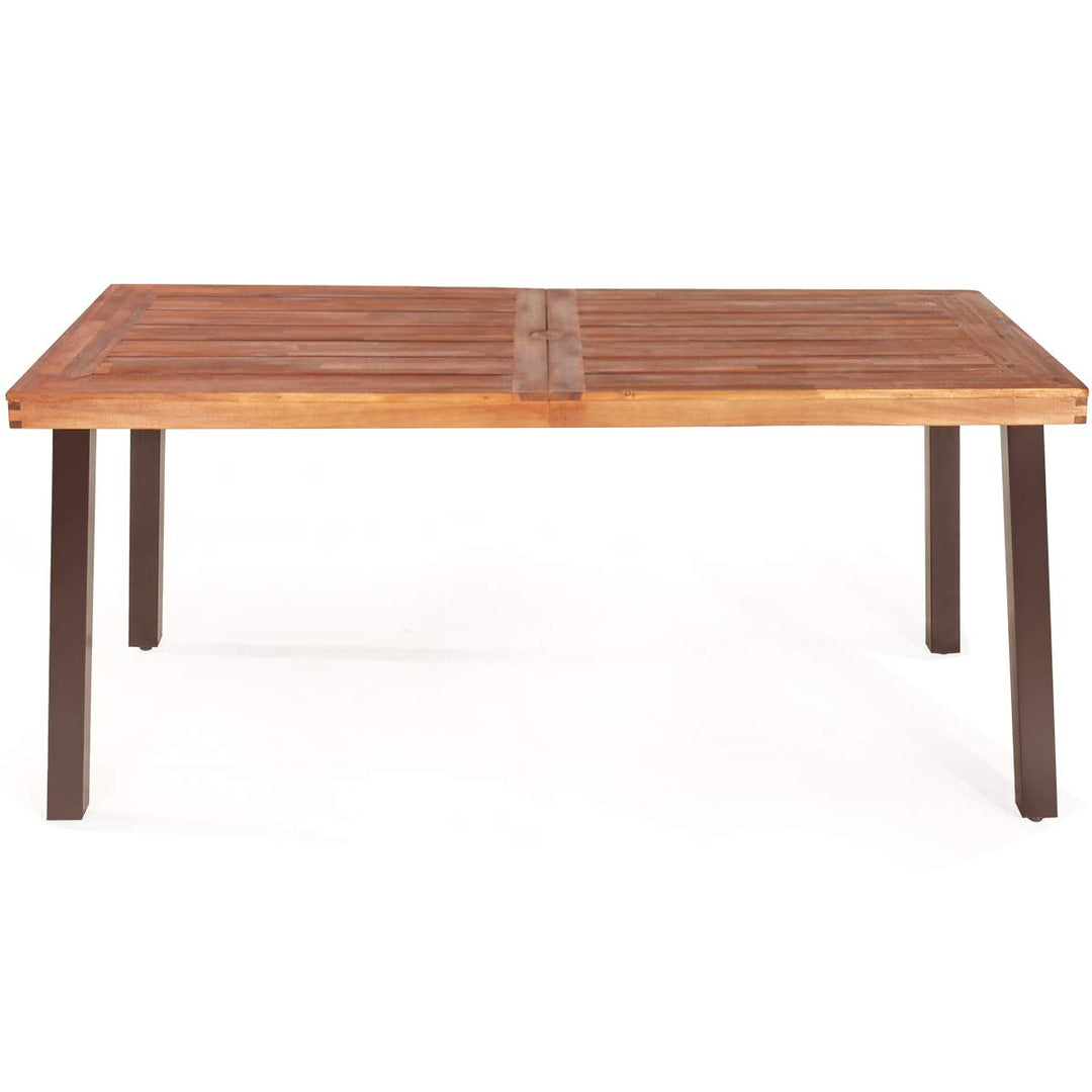Patio Dining Table Set with 2 Benches, Outdoor Picnic Table Set with Umbrella Hole