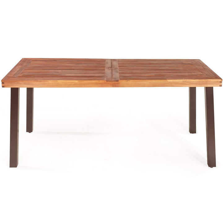 Patio Dining Table Set with 2 Benches, Outdoor Picnic Table Set with Umbrella Hole