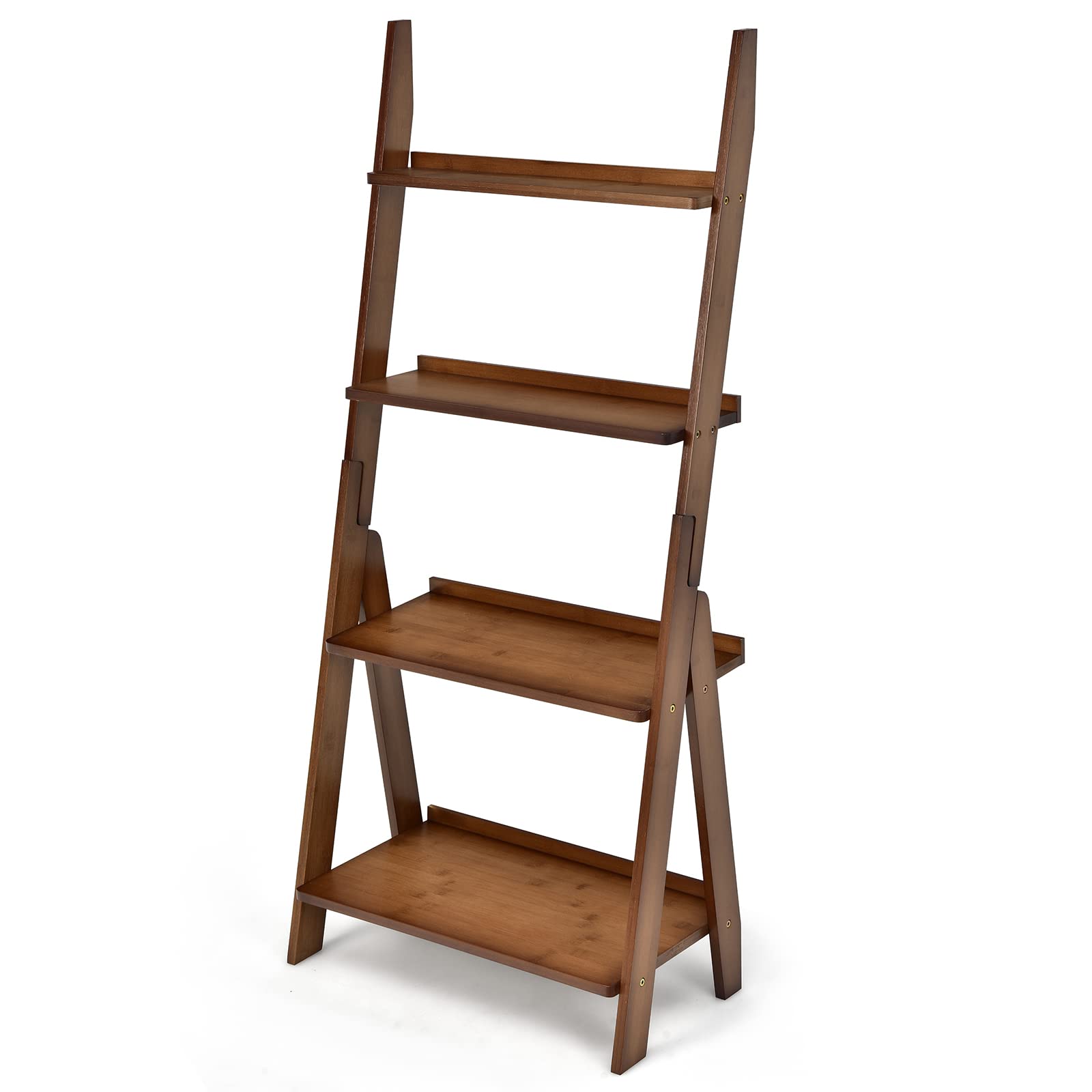 Giantex 4-Tier Bamboo Ladder Shelf, 21" x 12" x 47" Freestanding Display Leaning Storage Shelves