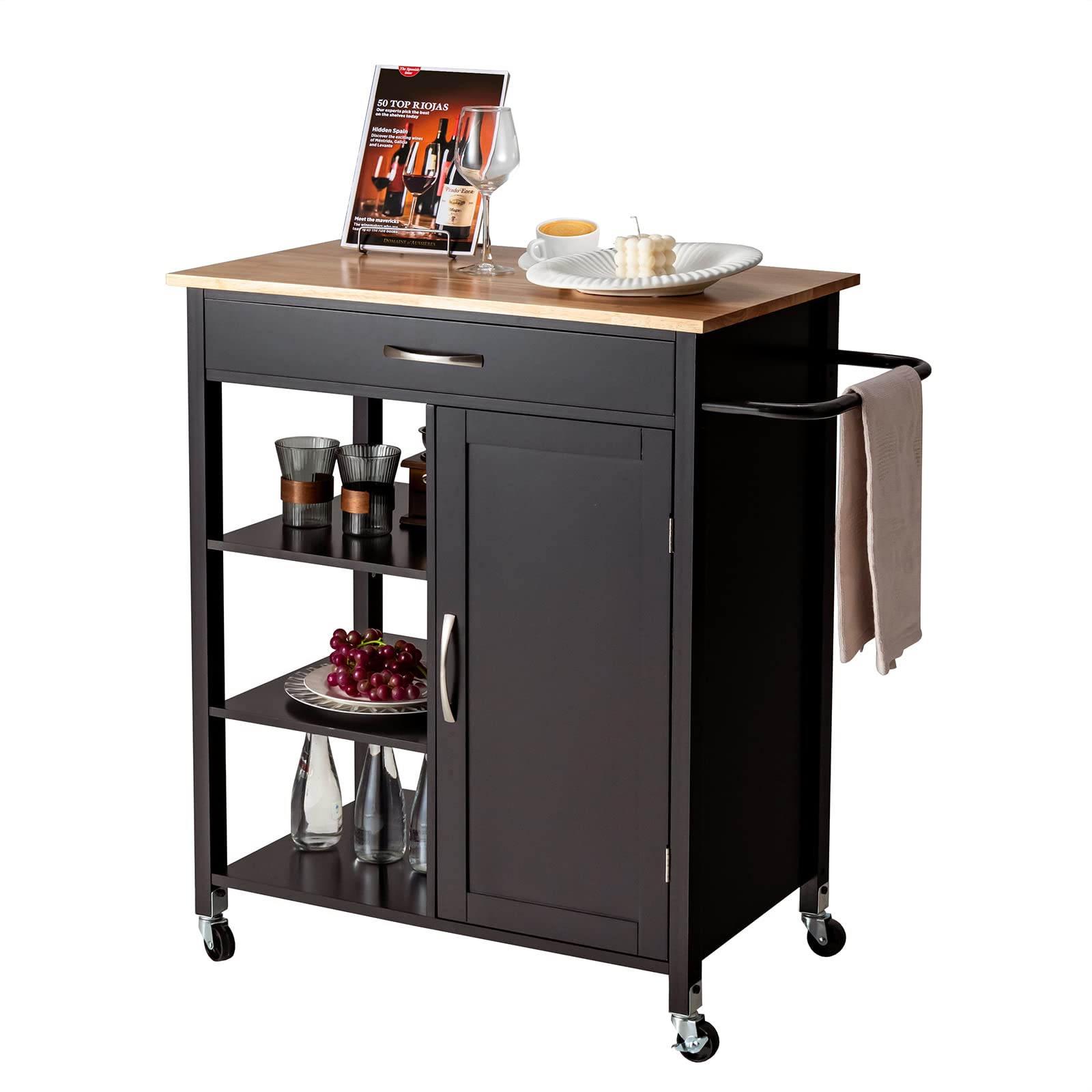 Giantex Kitchen Island - Mobile Kitchen Cart on Wheels, 1-Door Storage Cabinet, Large Drawer, 3 Tier Shelves