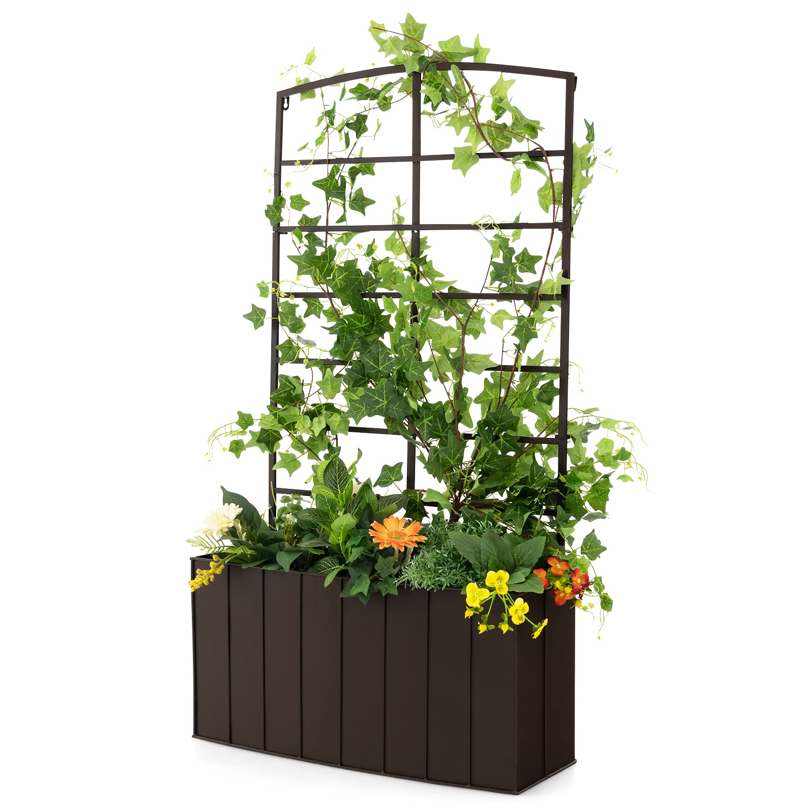 Giantex Raised Garden Bed with Trellis, Vertical Bed Box with Lattice for Vine Flowers Climbing or Hanging