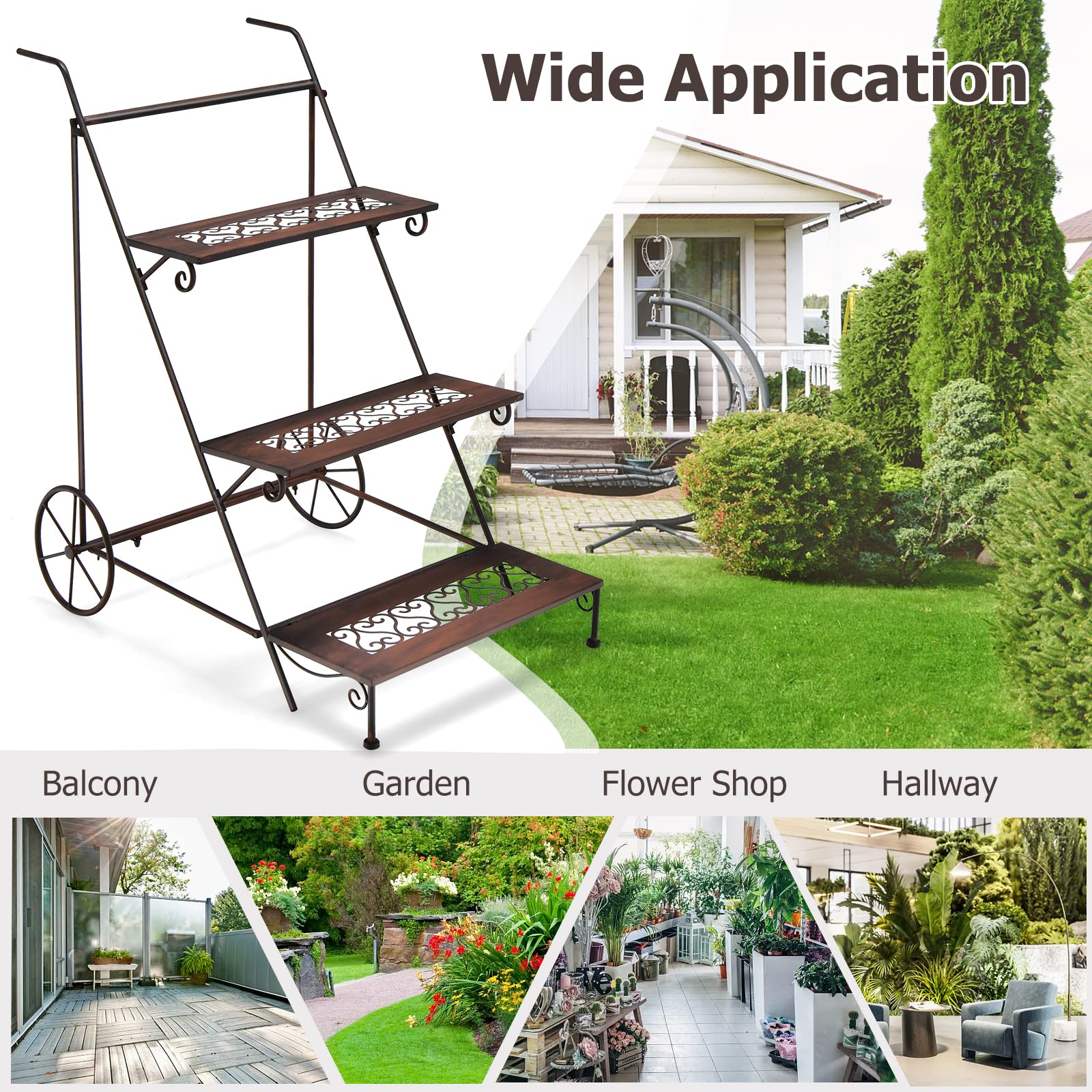 Giantex 3-Tier Metal Flower Cart