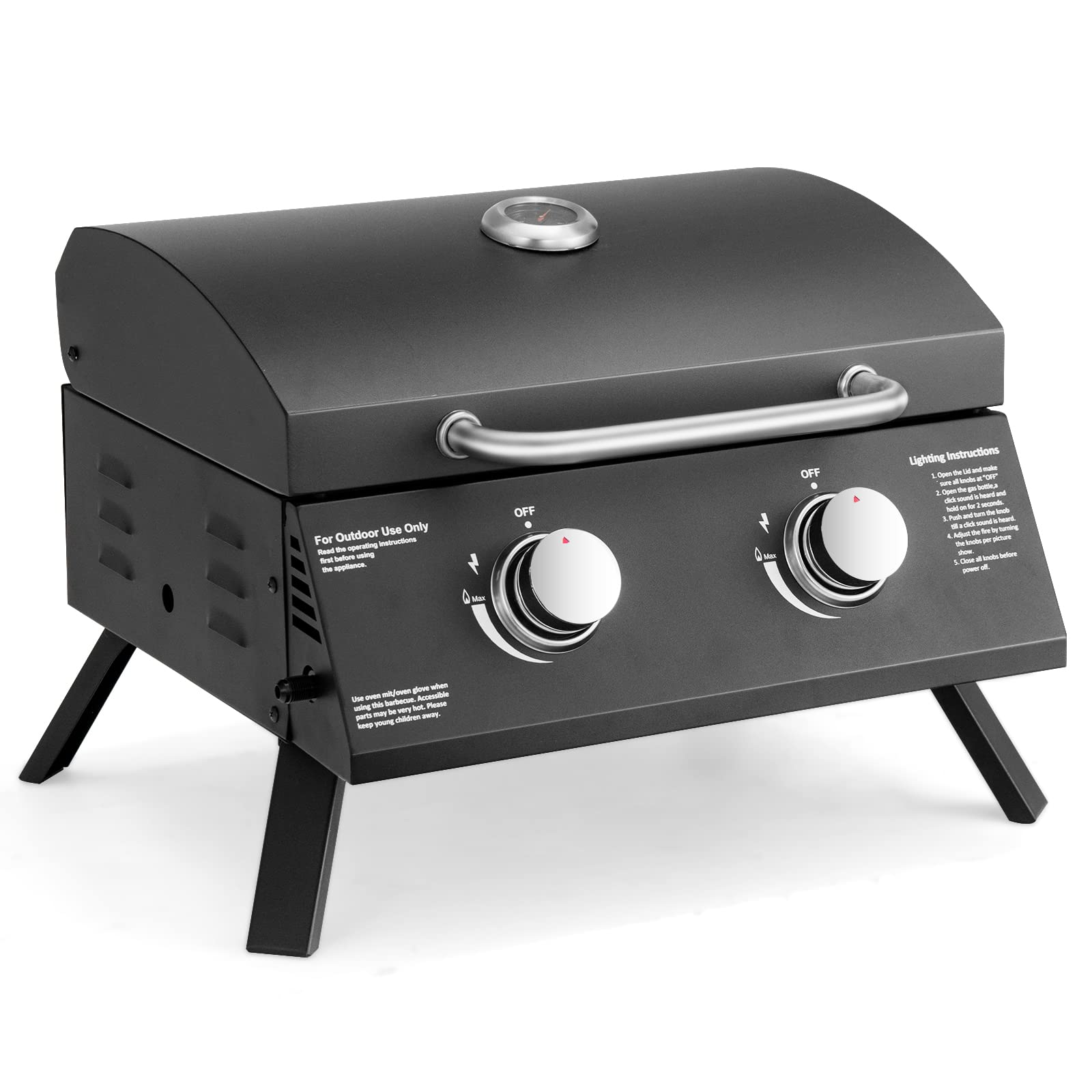 Giantex Portable Gas Grill, 2 Burners Max. 20,000 BTUs total