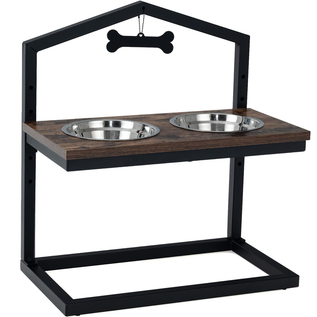 Giantex Elevated Dog Bowls Stand, 5 Adjustable Heights, 2 Stainless Steel Bowls
