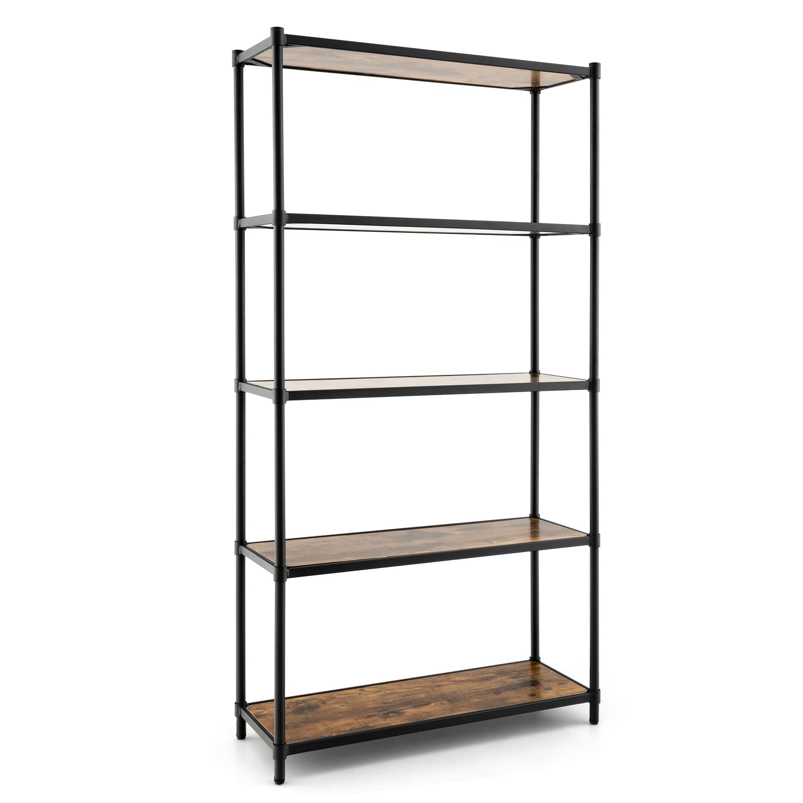 Giantex 5-Tier Industrial Bookshelf Black - 61" Tall Open Display Shelving Rack