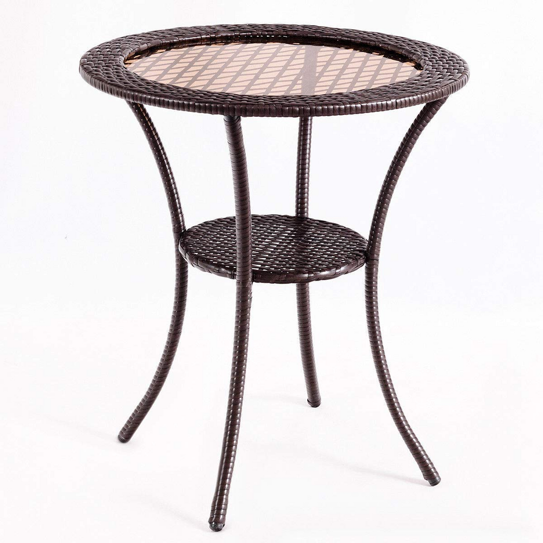 Giantex Round Rattan Wicker Coffee Table Glass Top Steel Frame Patio Furni (Round)
