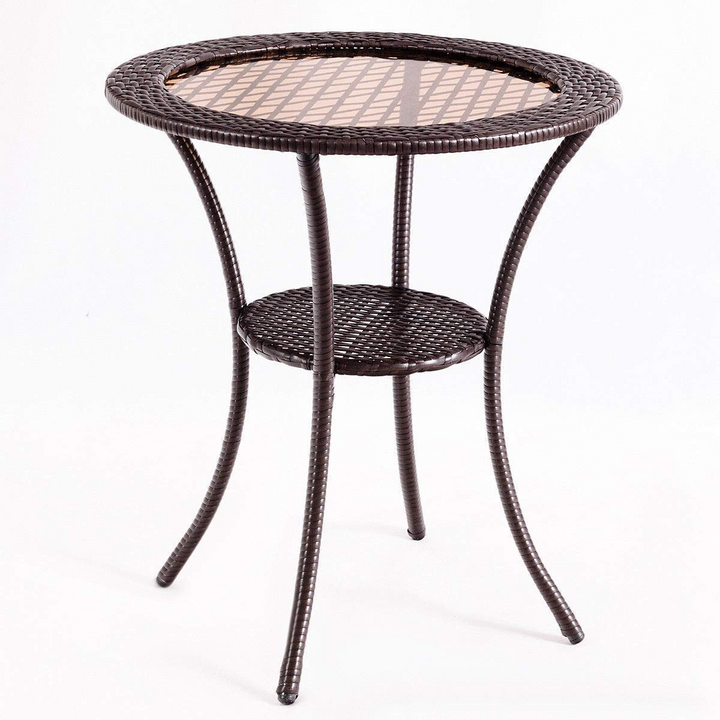 Giantex Round Rattan Wicker Coffee Table Glass Top Steel Frame Patio Furni (Round)
