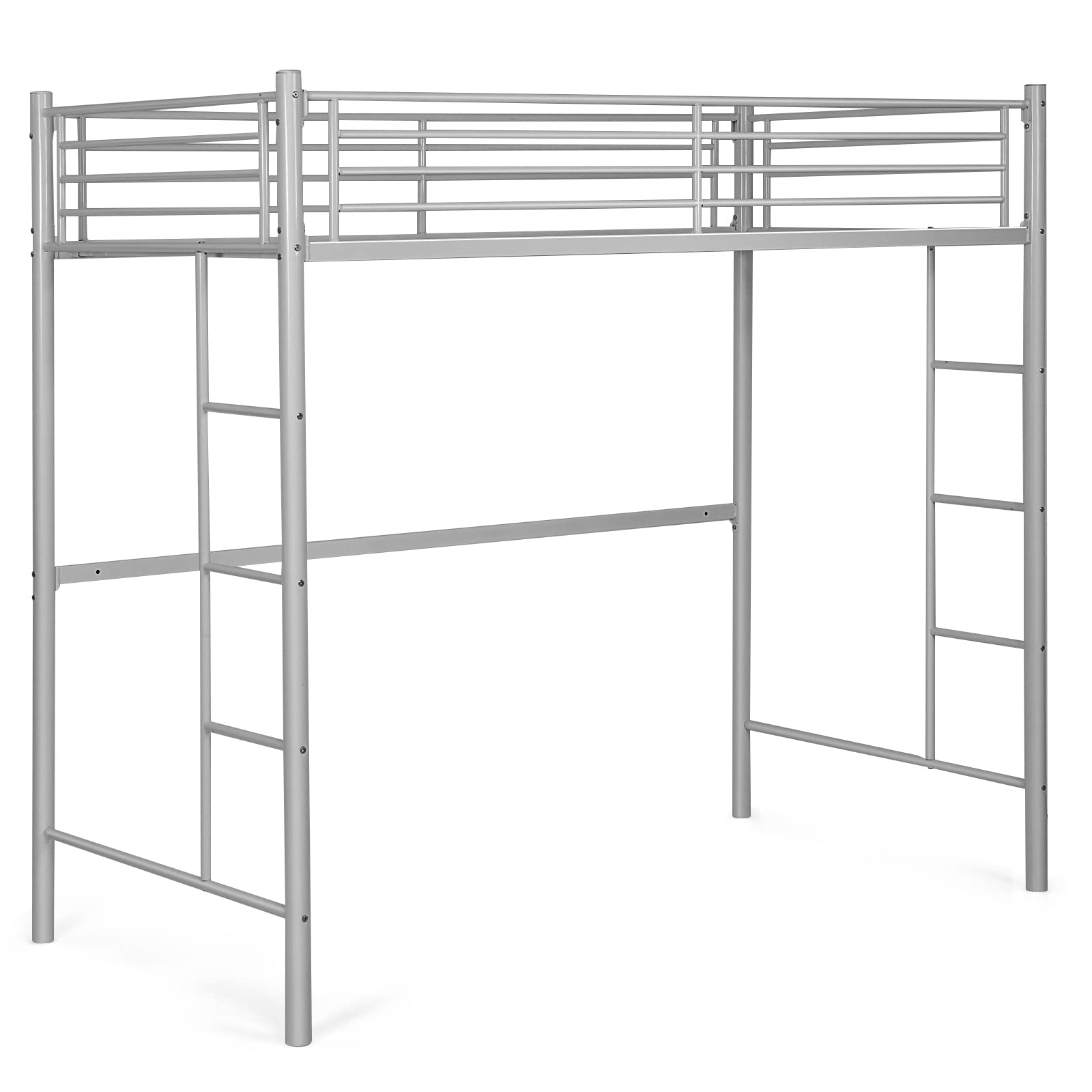 Heavy Duty Loft Bed Frame with 2 Ladders | Metal Loft Bed Twin Size