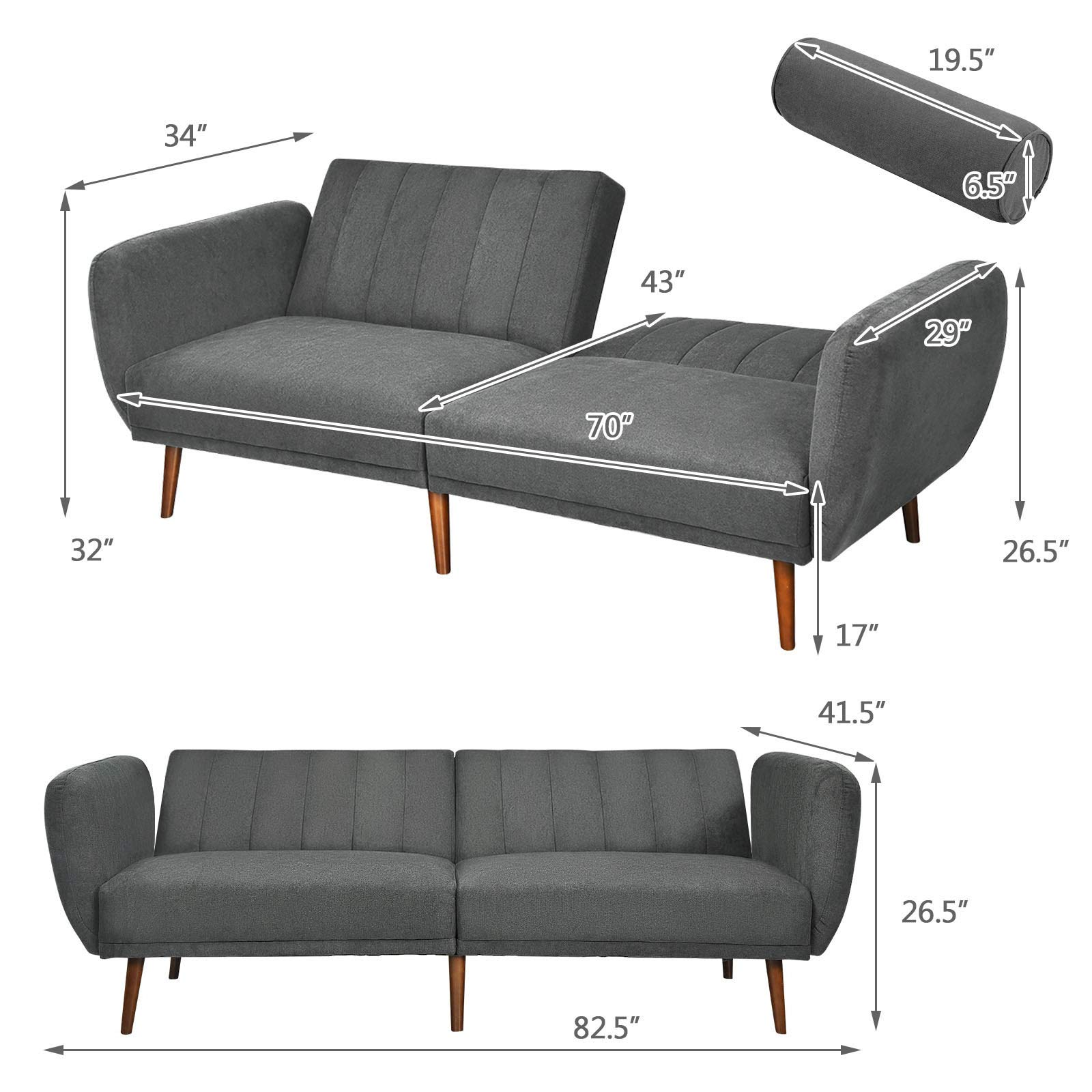 Giantex Foldable Futon Sofa Bed, Convertible Sofa Couch Upholstered Futon Sleeper Sofa with Pillow