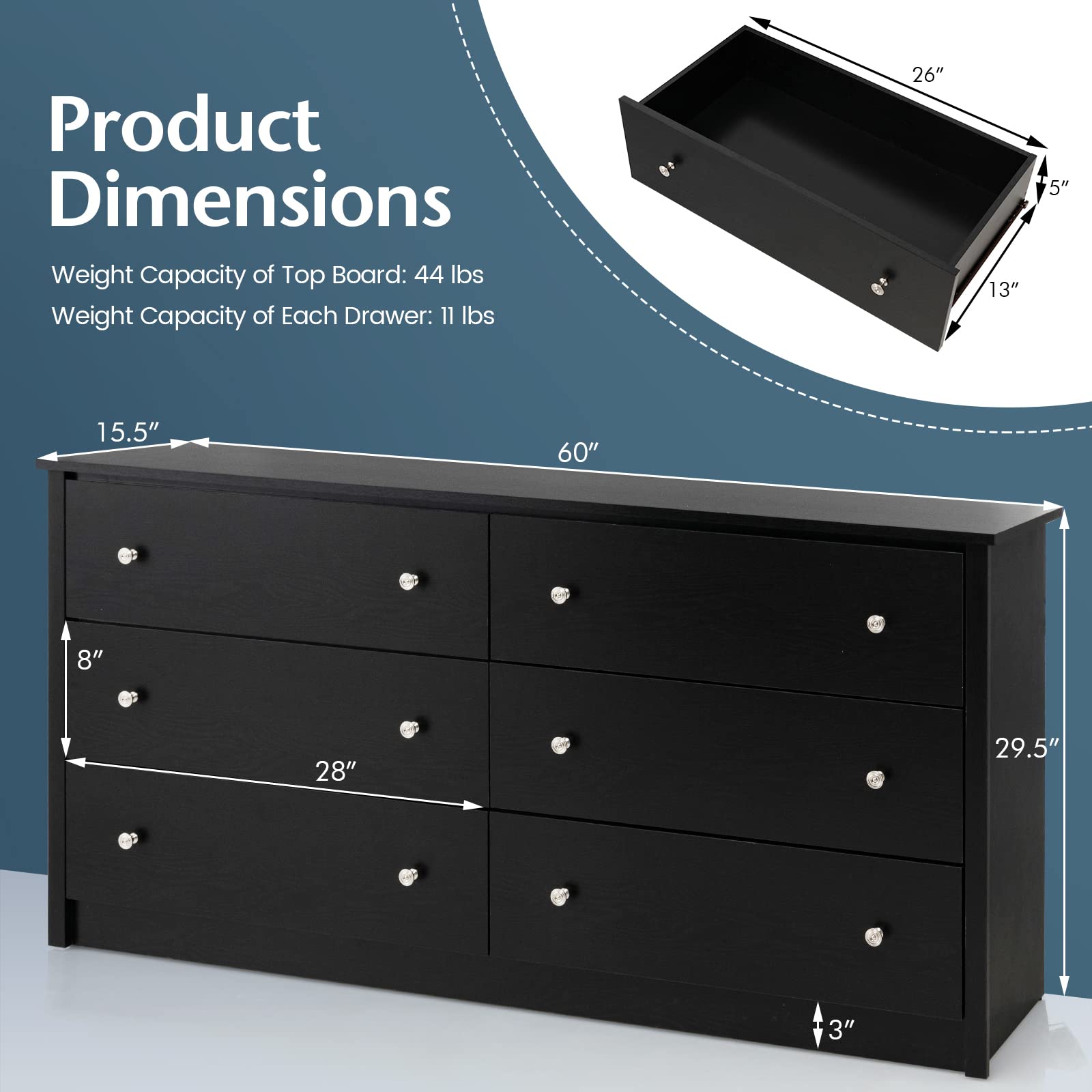 Giantex 6-Drawer Dresser for Bedroom - Freestanding Storage Cabinet