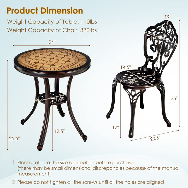 Giantex 3 Piece Patio Bistro Set, Cast Aluminum Patio Table and Chairs with Adjustable Feet(Red Copper)