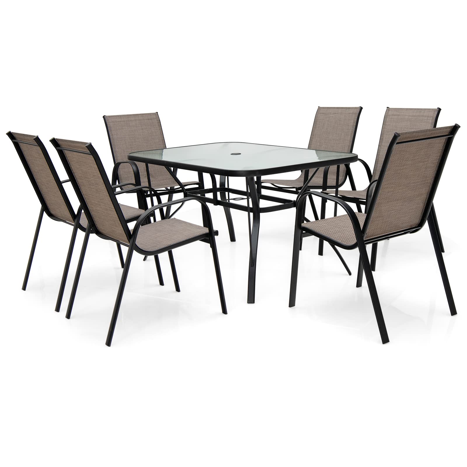 Giantex 7 Piece Patio Dining Set, Outdoor Dining Table Set with 6 Stackable Chairs