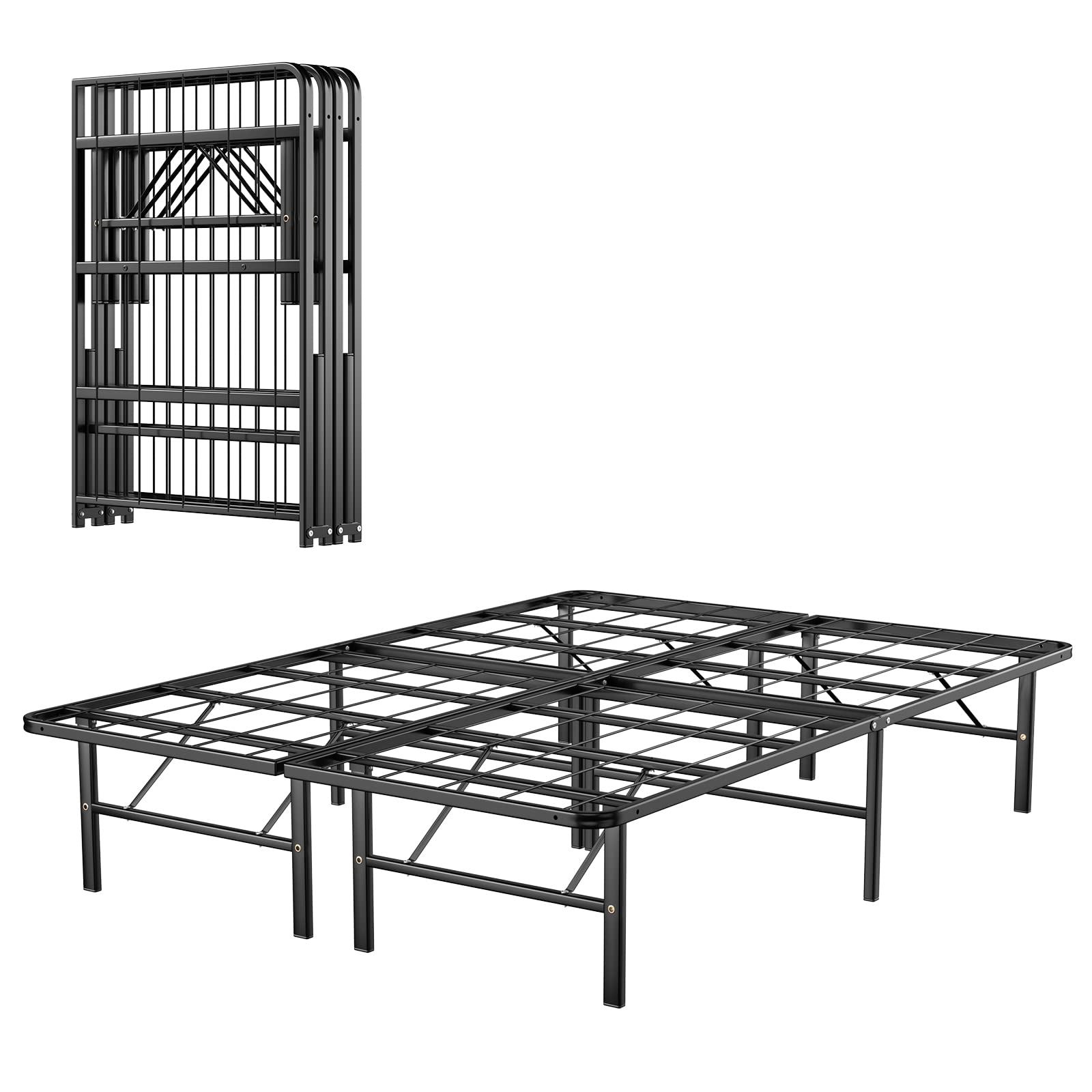 14 Inch Foldable Metal Mattress Foundation | Heavy Duty Bed Frame with Steel Slat