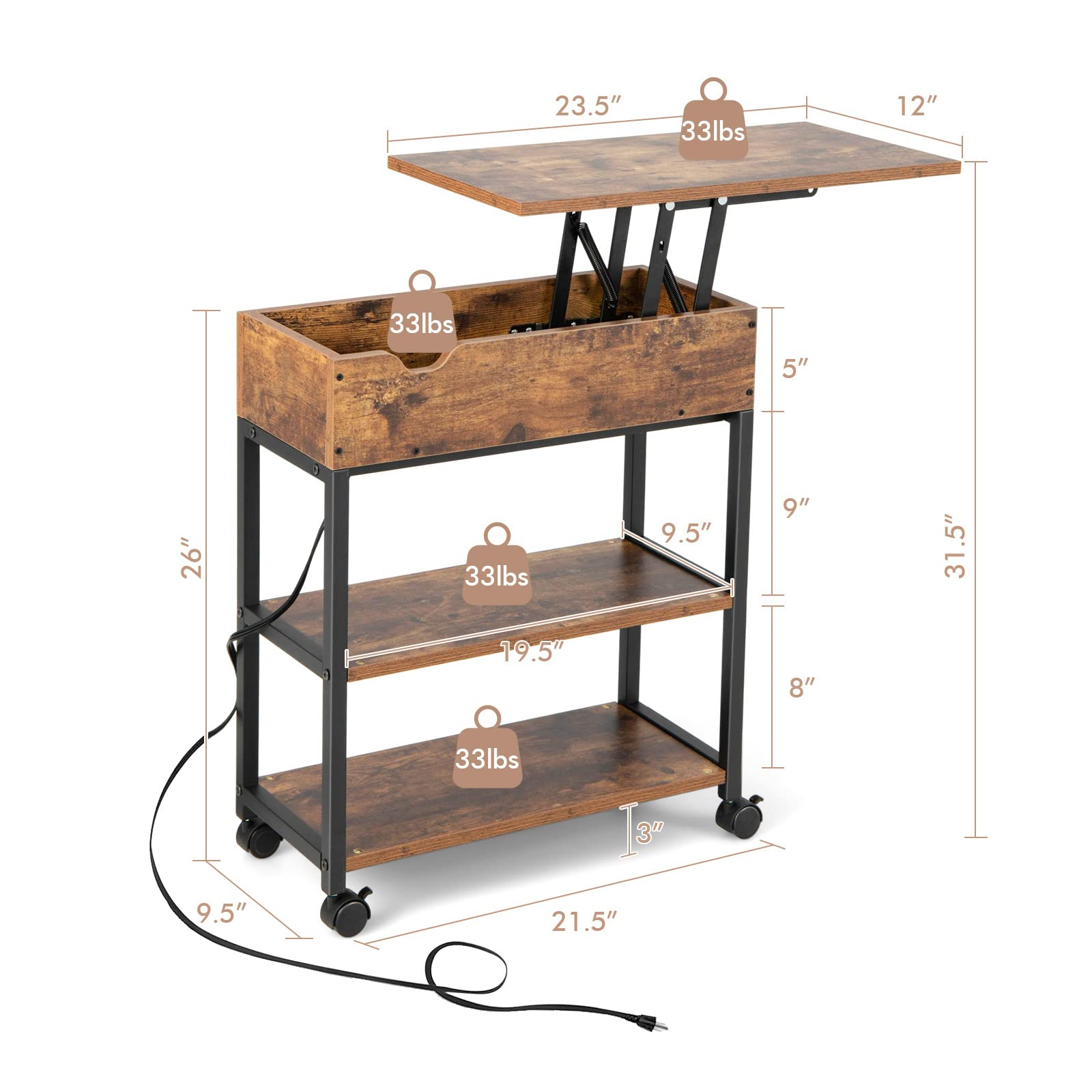 Giantex End Table with Charging Station - Lift Top Narrow Side Table