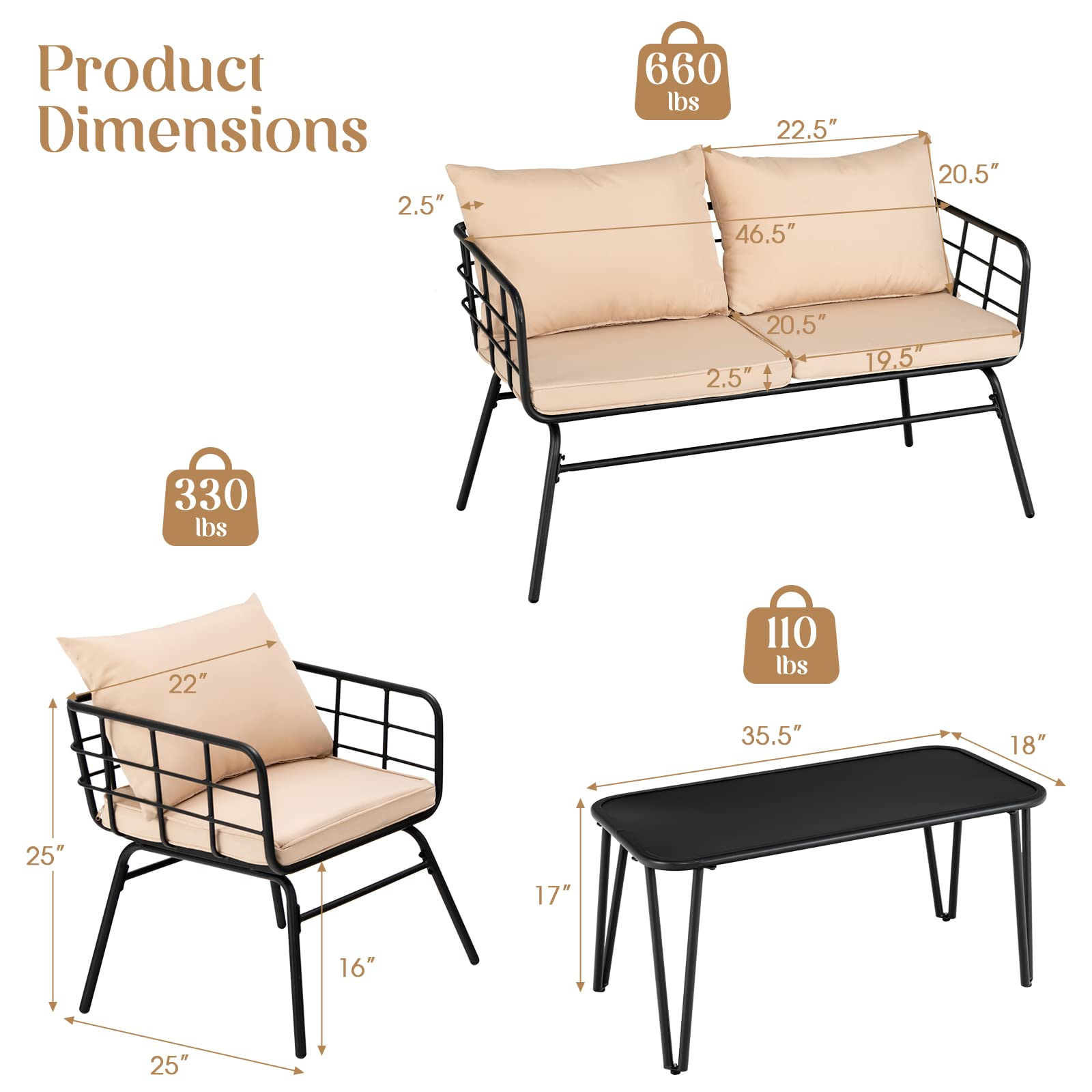 Giantex 4 Piece Patio Conversation Set