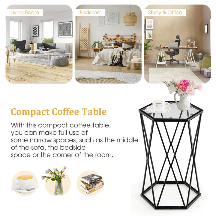Giantex End Table w/Glass Top, Metal Frame, Small Coffee Accent Table for Small Space( 16" x 13.5" x 24")