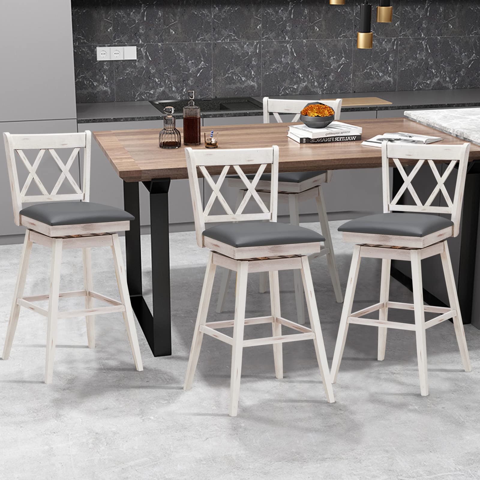 Giantex Bar Stool with Foot Rest Upholstered Cushion & Ergonomic Backrest