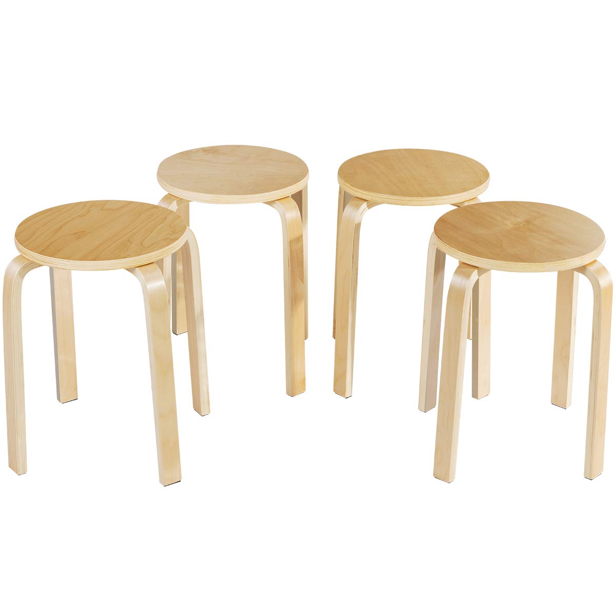 Stackable Bentwood Stools Set of 4, 18-Inch Height Backless Counter Chairs with Round Top, Anti-Slip Felt Pad