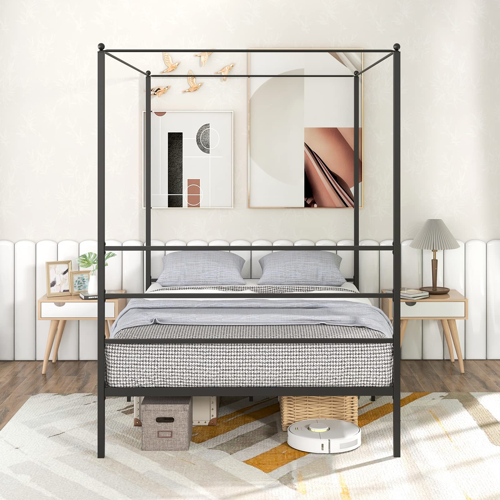 Giantex Full Size Metal Canopy Bed Frame, Modern Platform Bed Frame with 4 Poster & Headboard