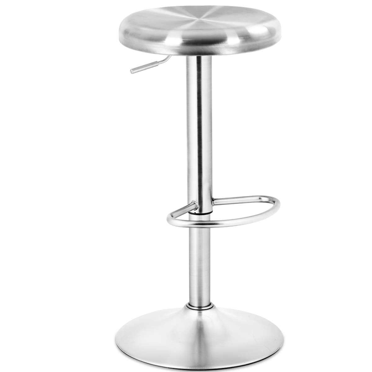 Modern Swivel Adjustable Height Barstool with Footrest, Stainless Steel Round Top Bar Height Barstools for Pub Bistro Kitchen Dining