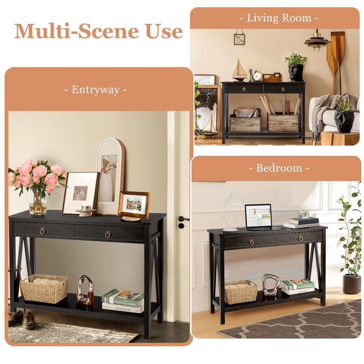 Console Table Entryway Sofa Side Table with 2 Drawers & Open Shelf