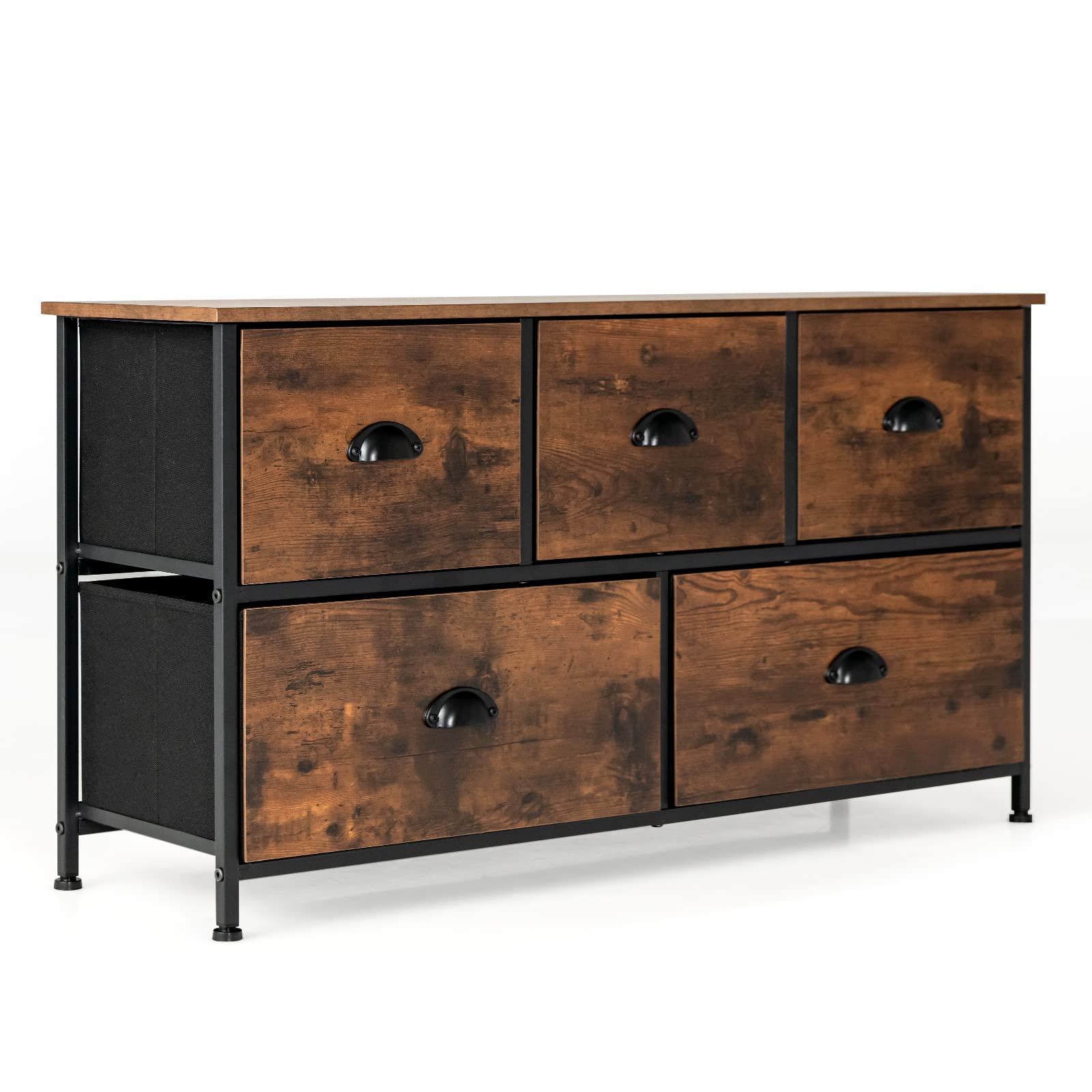 Giantex Dresser for Bedroom, Chest of Drawers with Wood Top Retro Storage Cabinet