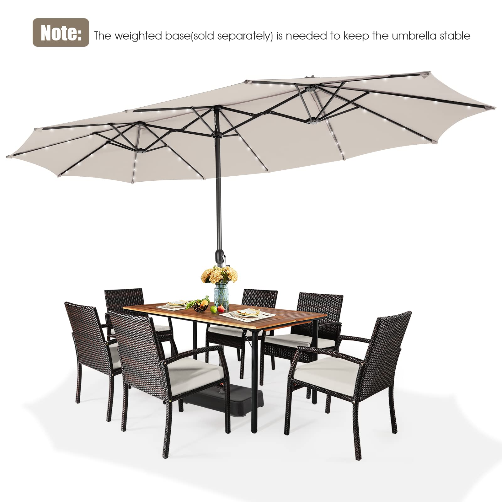 Giantex 15 FT Double Patio Umbrellas with 48 Solar LED Lights, Extra-Large Rectangle Umbrella