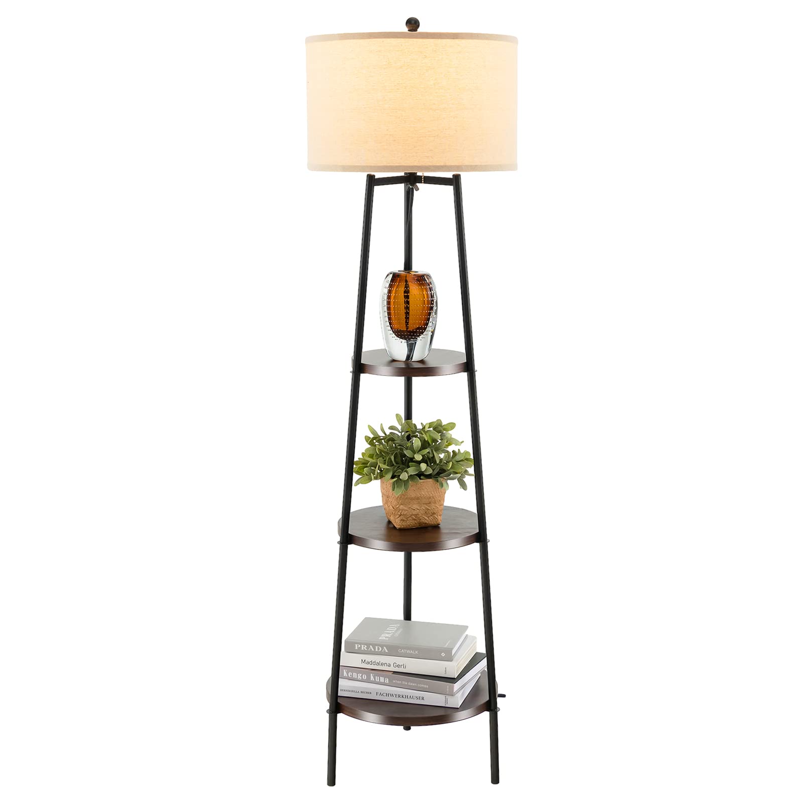 Giantex Floor Lamp with 3-Tier Shelves - Modern Standing Corner Floor Lamp
