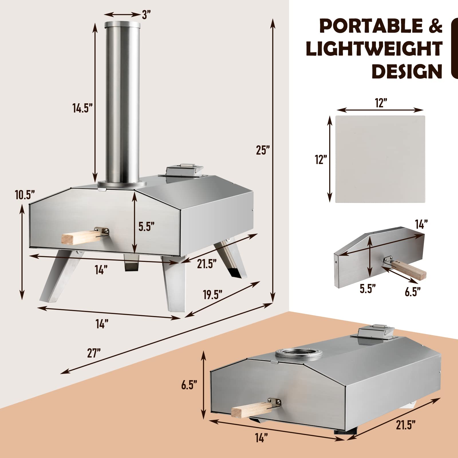 Giantex Outdoor Pizza Oven with 12'' Pizza Stone, Foldable Legs, Portable Stainless Steel Steel Pizza Maker for Outside