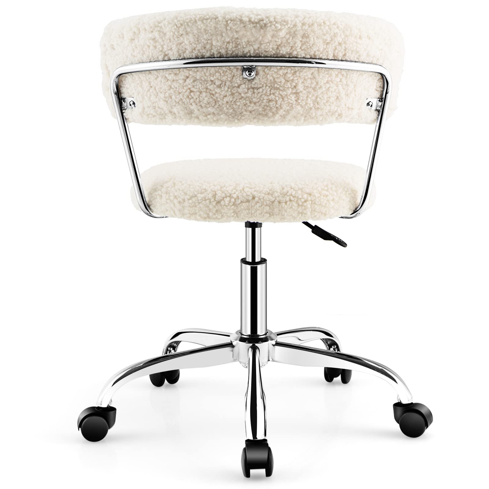 Giantex Home Office Chair, Faux Fur Low Back Swivel Leisure Chair w/Height Adjustable Padded Seat