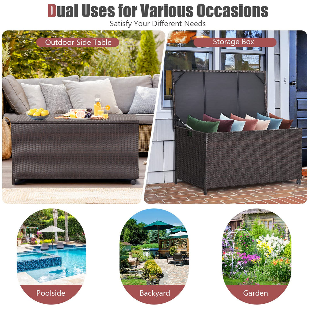 Giantex Outdoor Wicker Storage Box - 50 Gallon PE Rattan Storage Container with Lid, Mix Brown