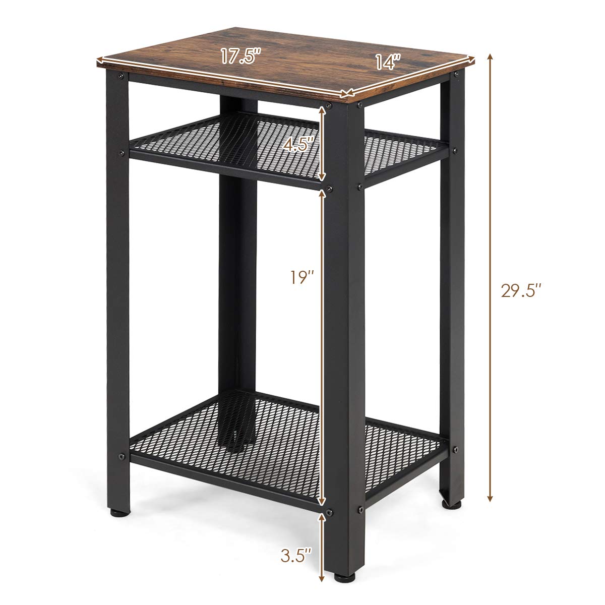Side Table Industrial 3-Tier W/Mesh Shelves