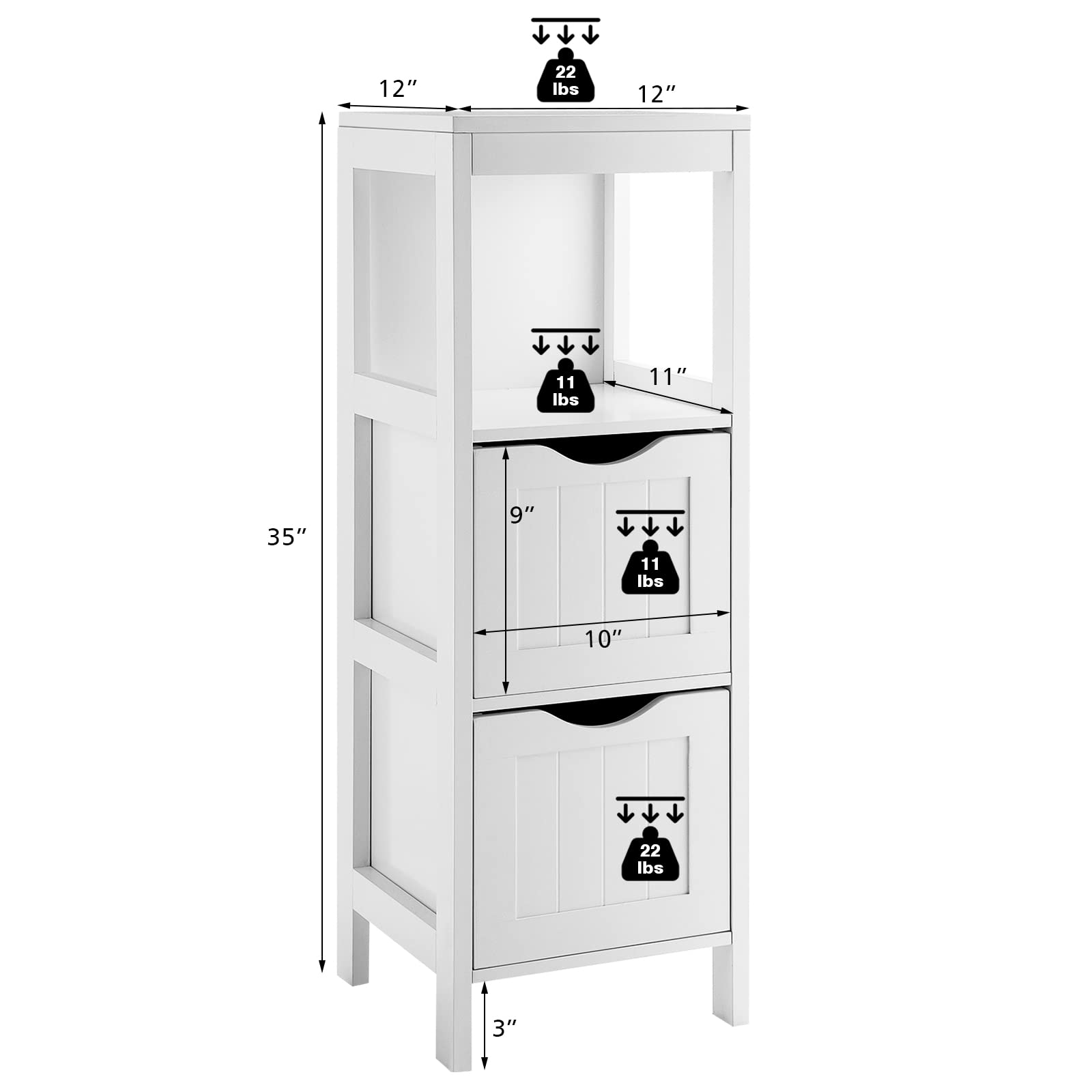 Bathroom Floor Cabinet with 2 Removable Drawers