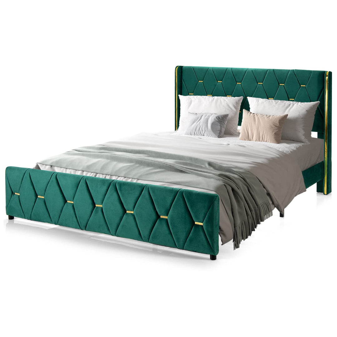 Giantex Upholstered Platform Bed Frame, Full Size Bed with Adjustable Headboard & Wooden Slat Support