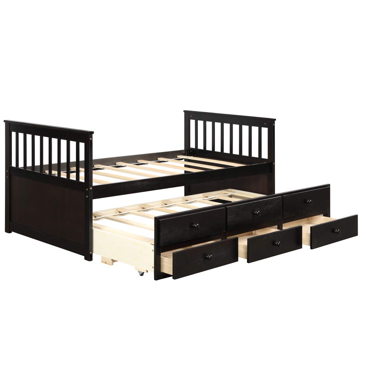 Giantex Twin Captain's Bed with Trundle Bed, Wood Storage Daybed with 3 Storage Drawers