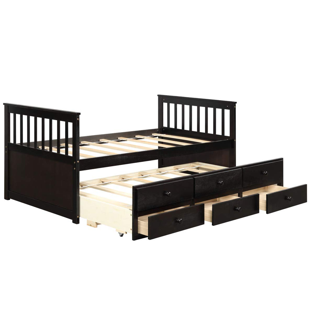 Giantex Twin Captain's Bed with Trundle Bed, Wood Storage Daybed with 3 Storage Drawers