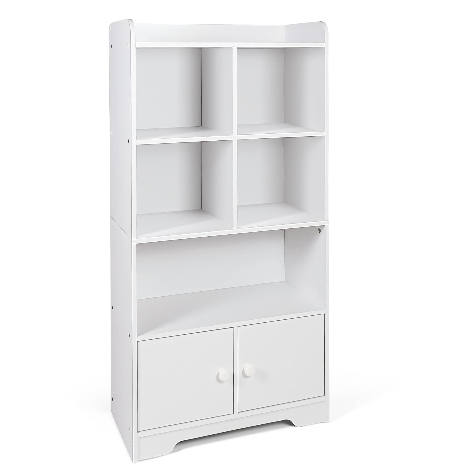 Giantex 4-Tier Bookcase with Doors, 47.5'' Tall Freestanding White Bookshelf with 3 Shelf