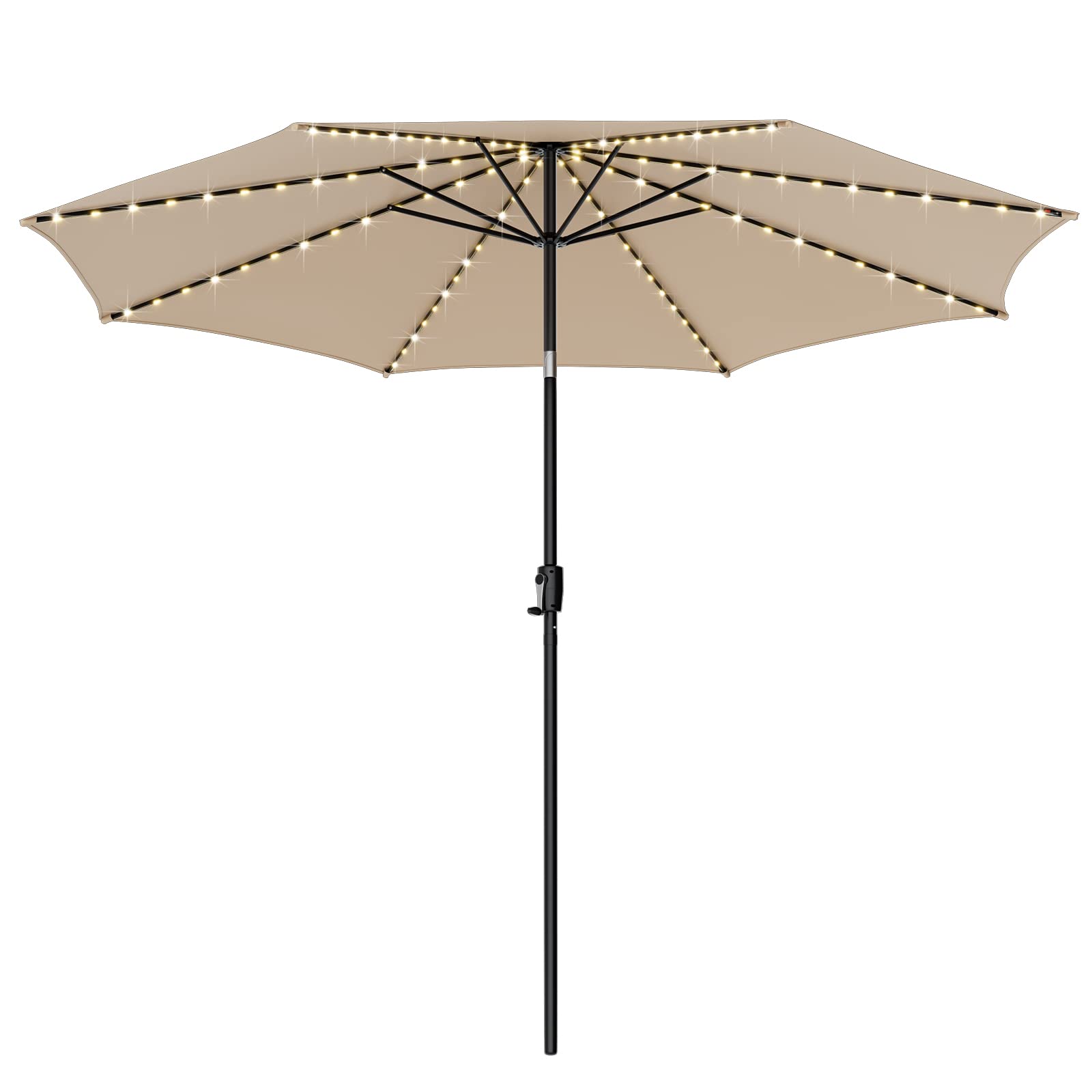 Giantex 10 ft Patio Umbrella with 112 Solar Lights, Outdoor Table Market Umbrellas with 8 Ribs