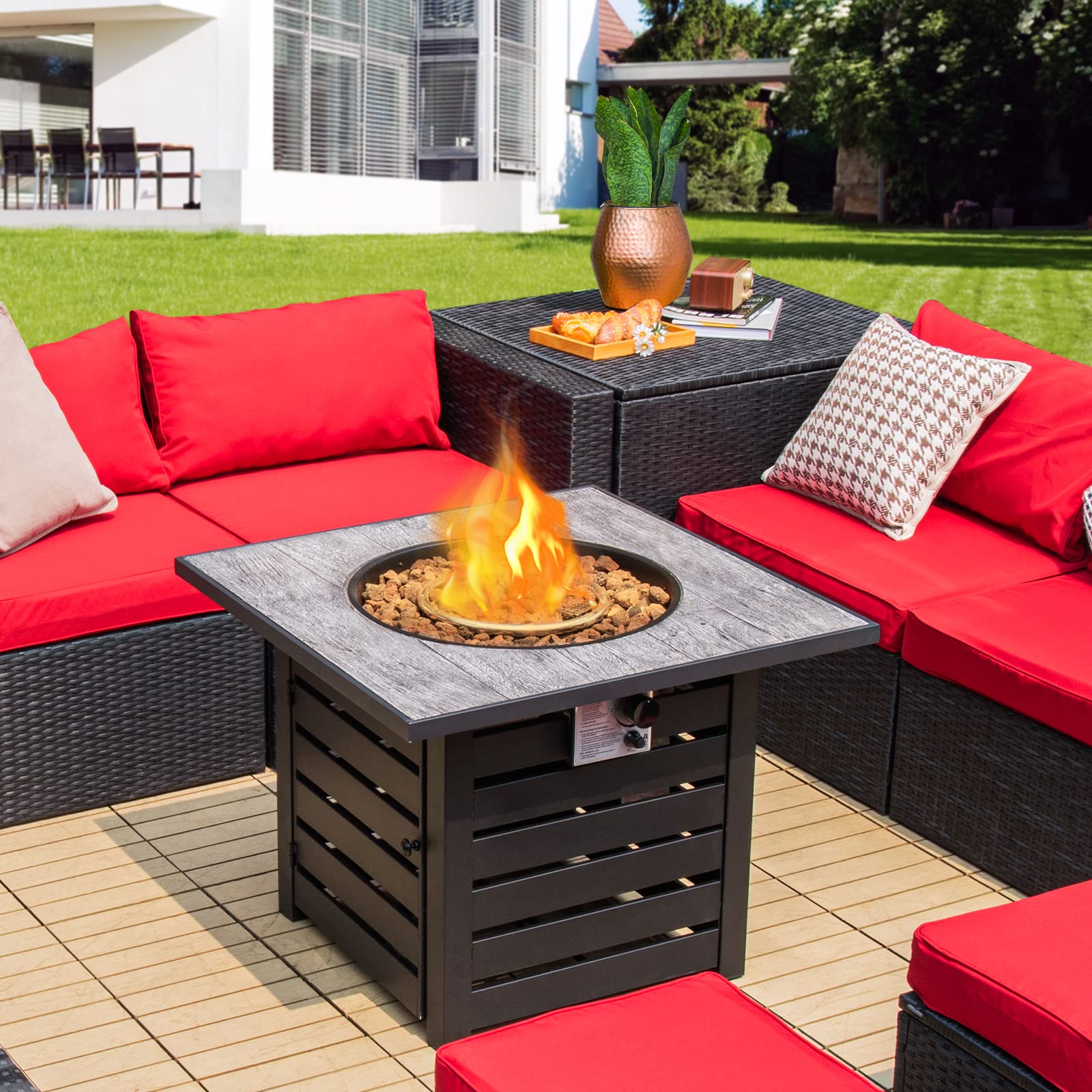 Giantex 32 Inch Propane Fire Pits, 50,000 BTU Square Gas Firepit with High-Temp Resistant Tabletop (Black)