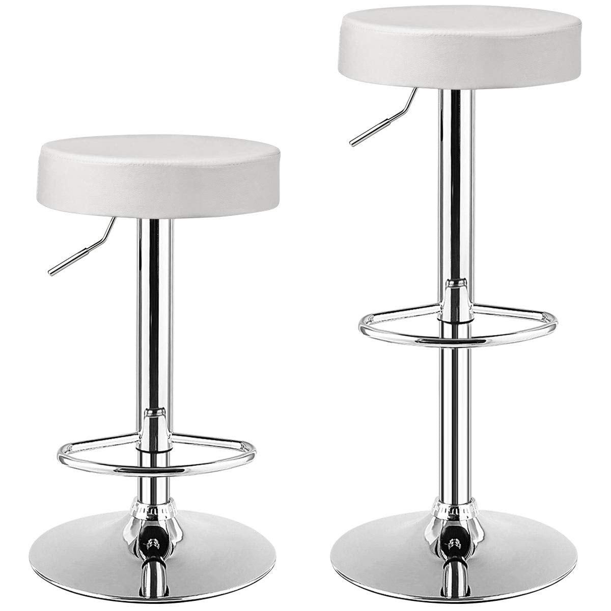 Modern Swivel Backless Round Barstool, PU Leather Armless bar Chair with Height Adjustable, Chrome Footrest